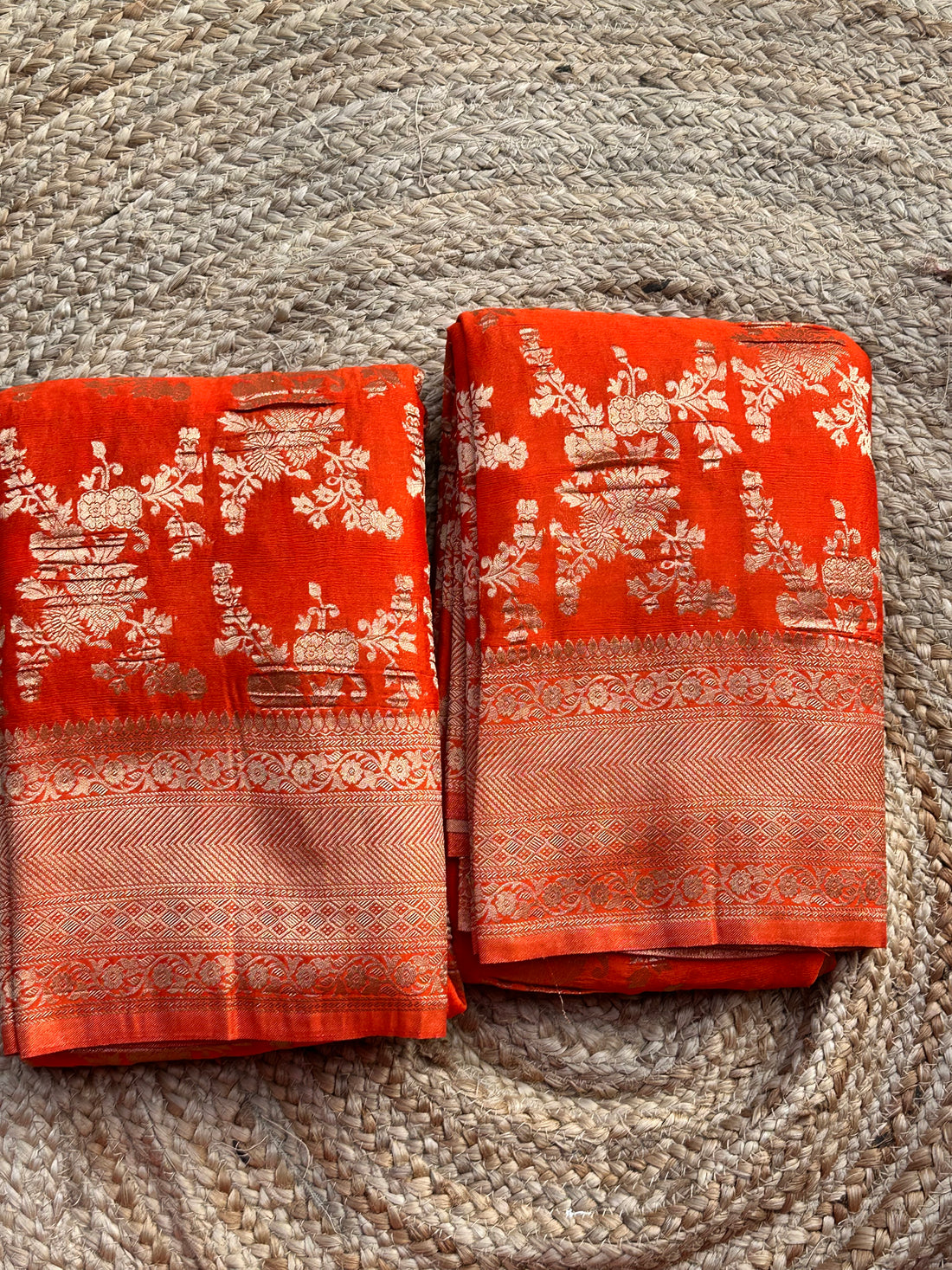 Orange crushed georgette sarees jaa