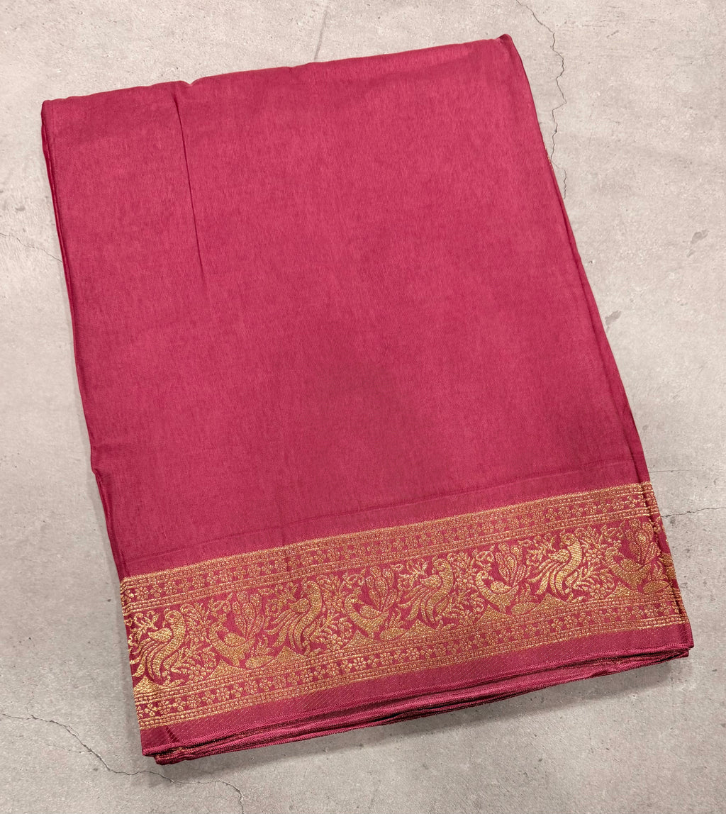 Onion pink Kanchi border plain modal silk saree
