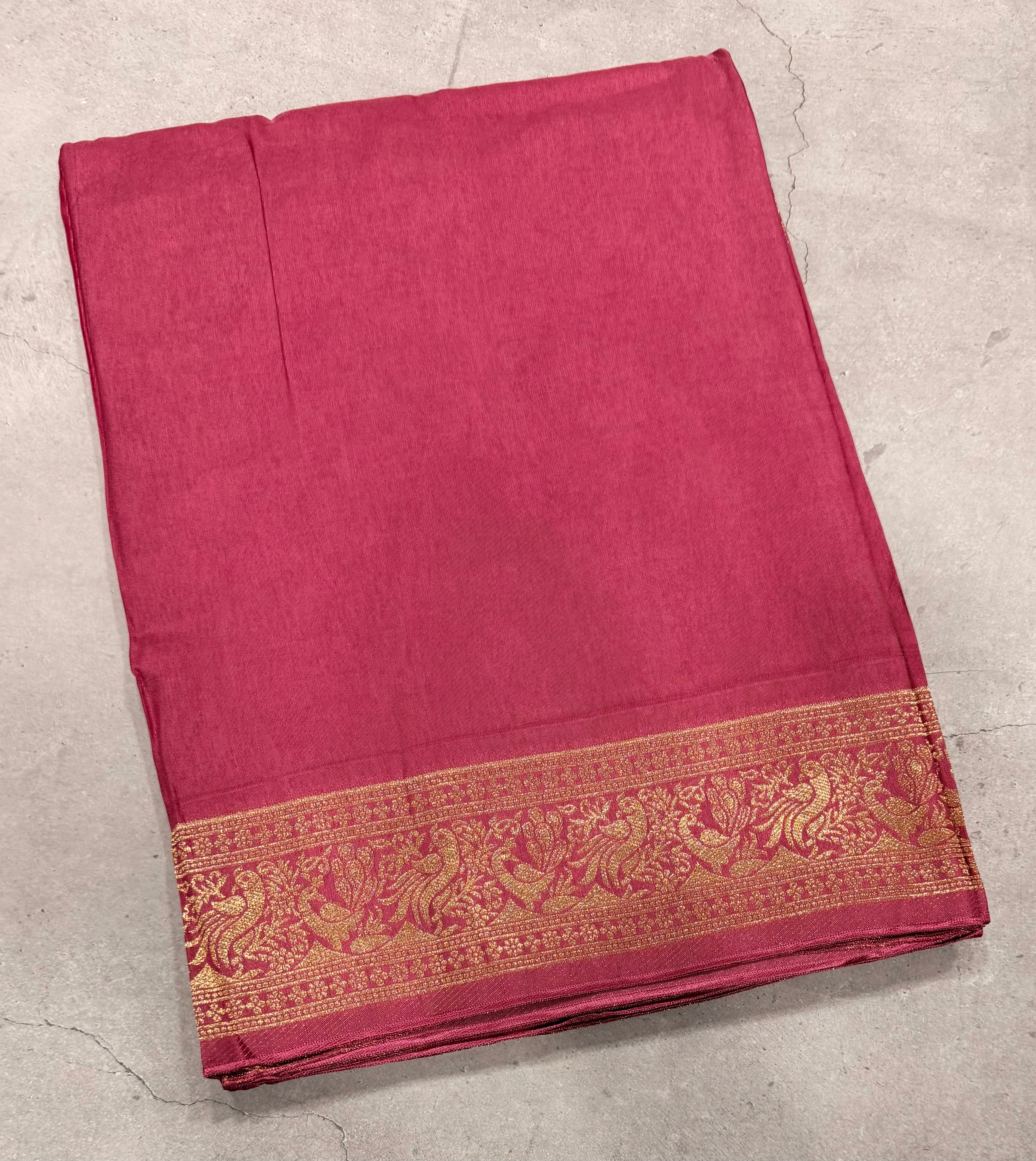 Onion pink Kanchi border plain modal silk saree