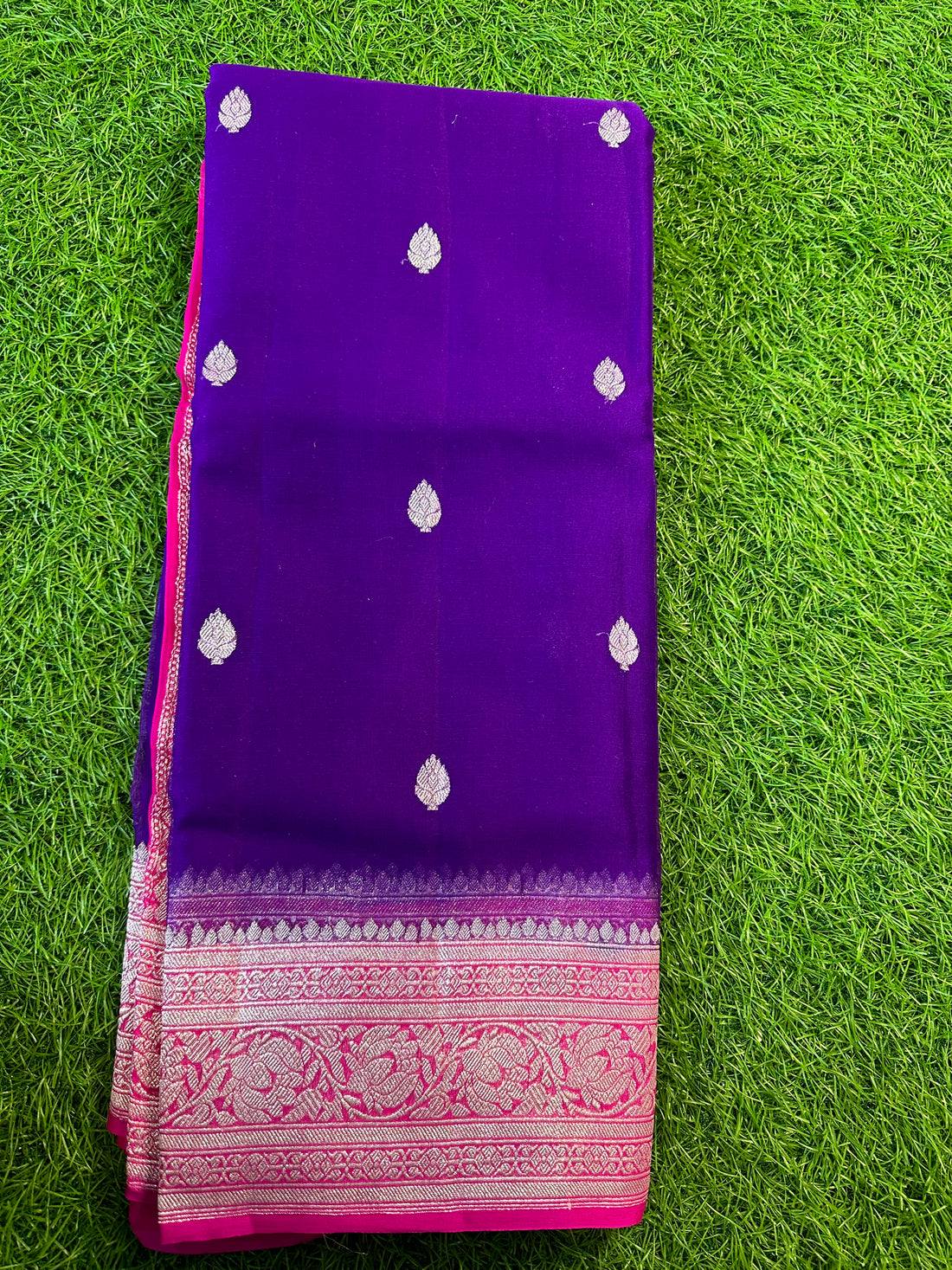 Purple with pink pure khaddi chiffon sarees.