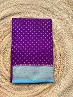Purple and sea blue crepe chiffon Banarasi sarees
