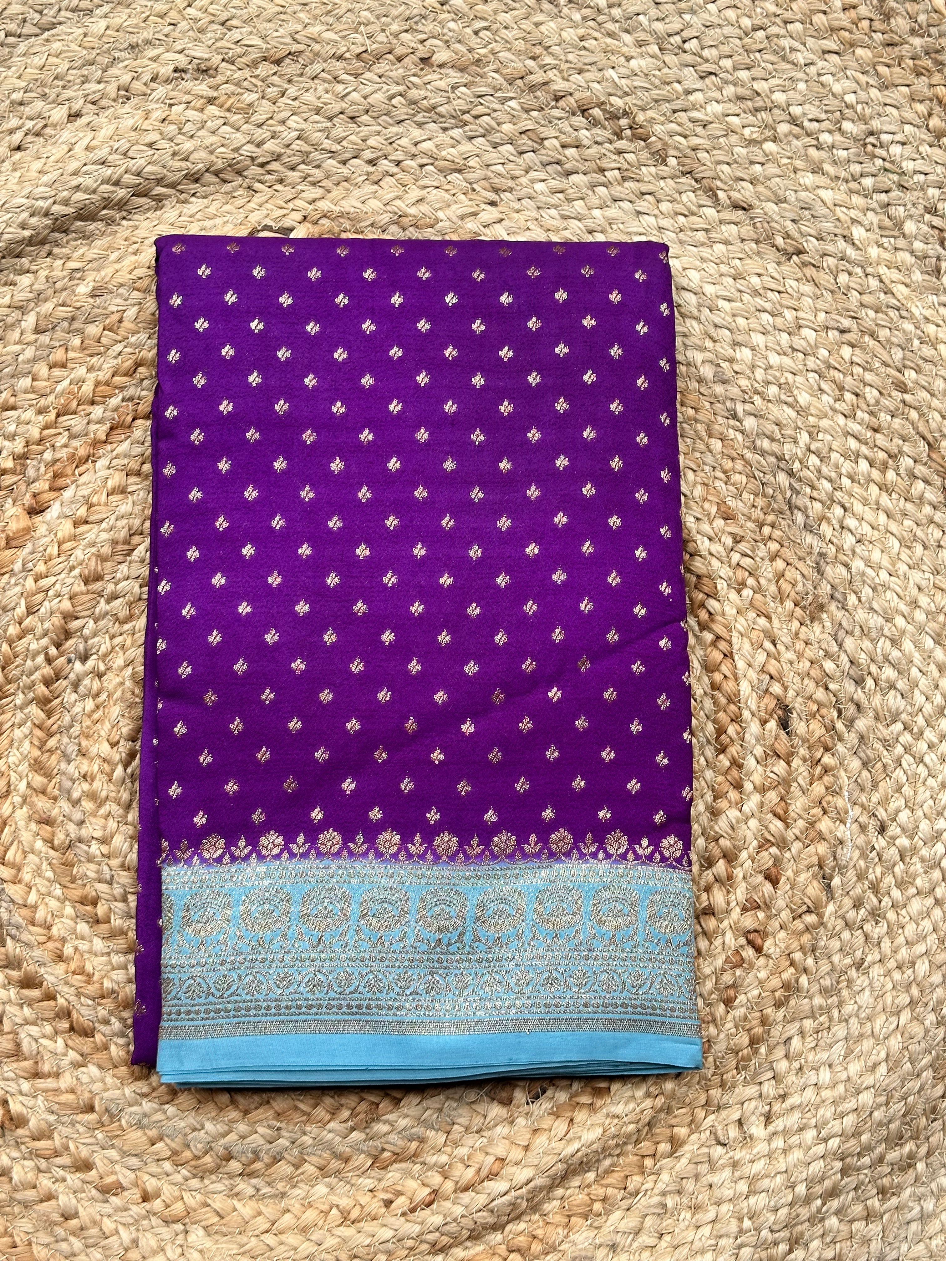 Purple and sea blue crepe chiffon Banarasi sarees