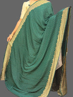 Bottle green mango border pure benarasi crepe silk saree