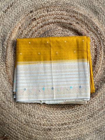 Mustard and half white dola silk