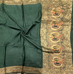 Bottle green Kanchi border plain modal silk saree