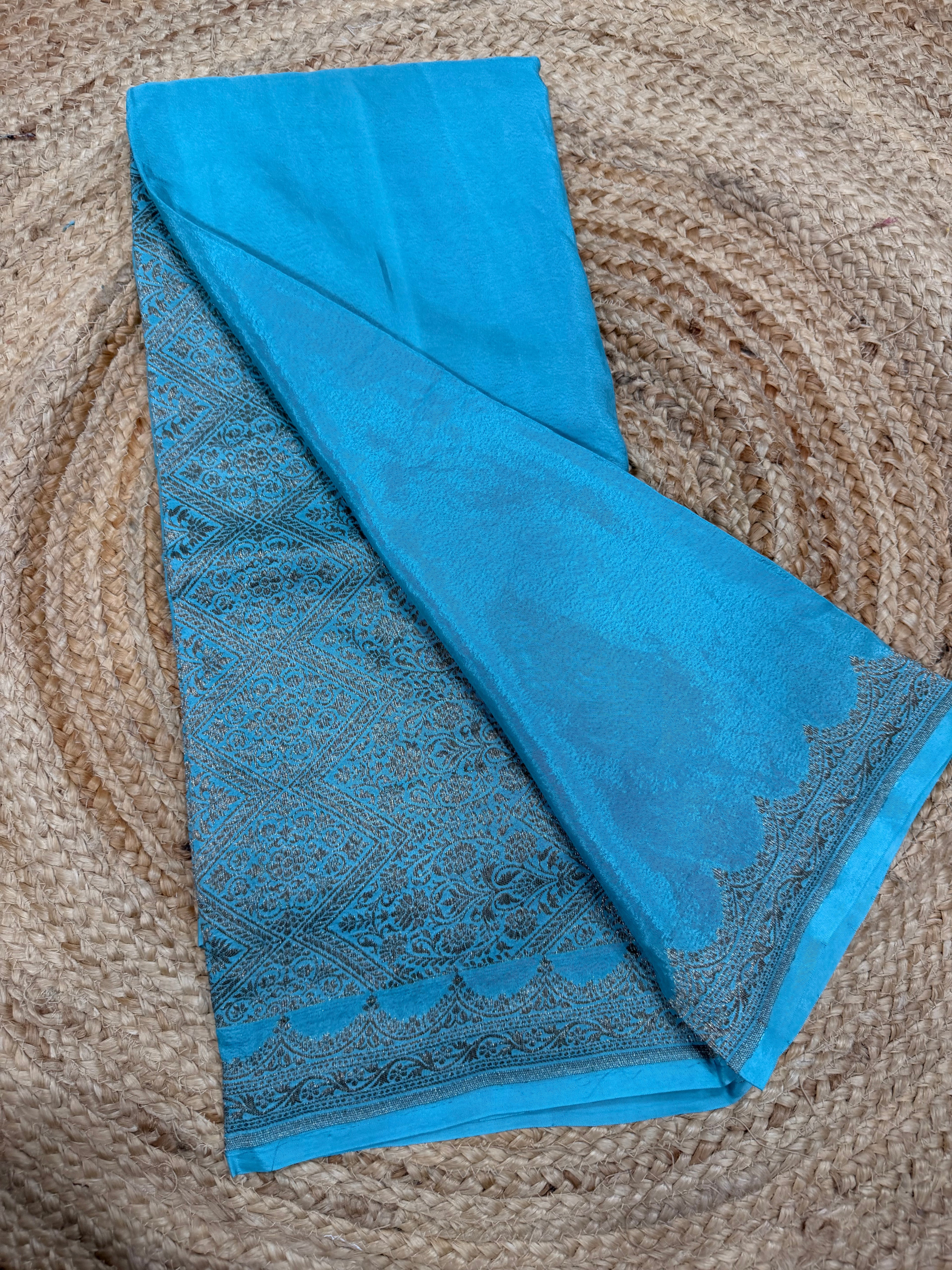Light blue pure Banarasi crepe saree
