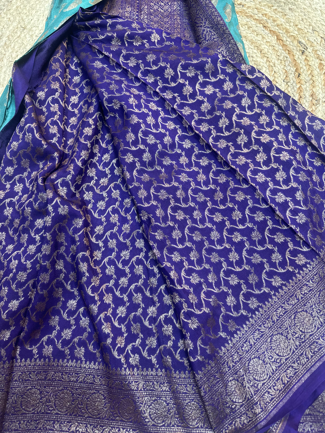 Olive green and purple crepe chiffon sarees