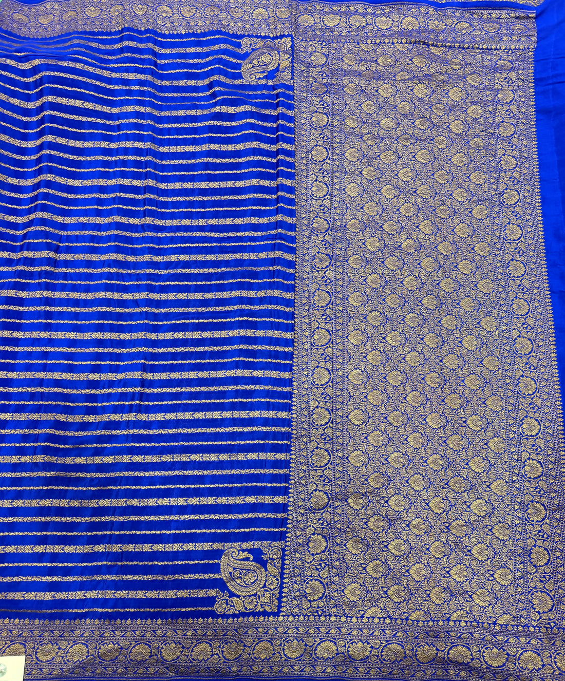 Royal blue stripes pure benarasi crepe silk saree