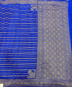 Royal blue stripes pure benarasi crepe silk saree