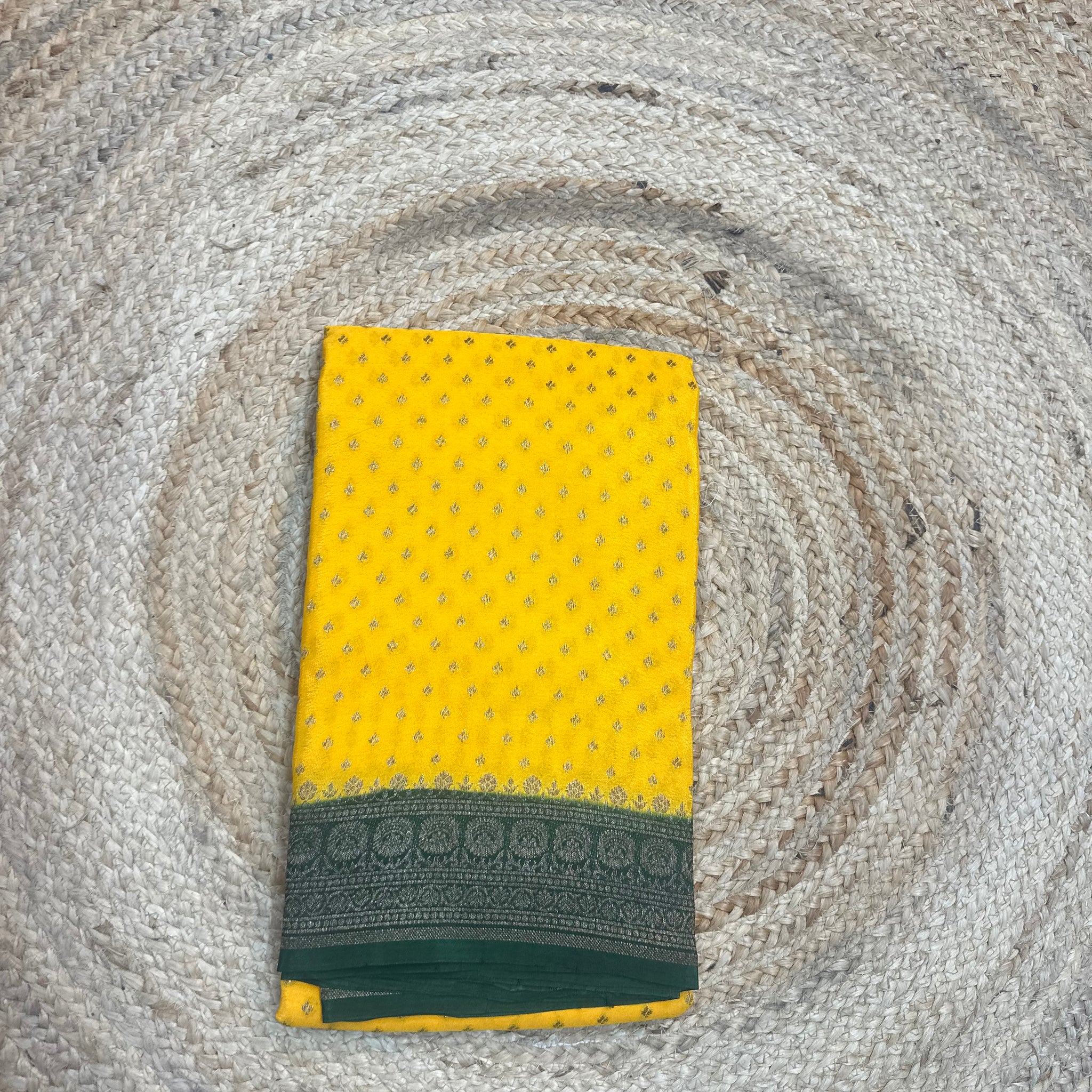 Green and yellow crepe chiffon sarees