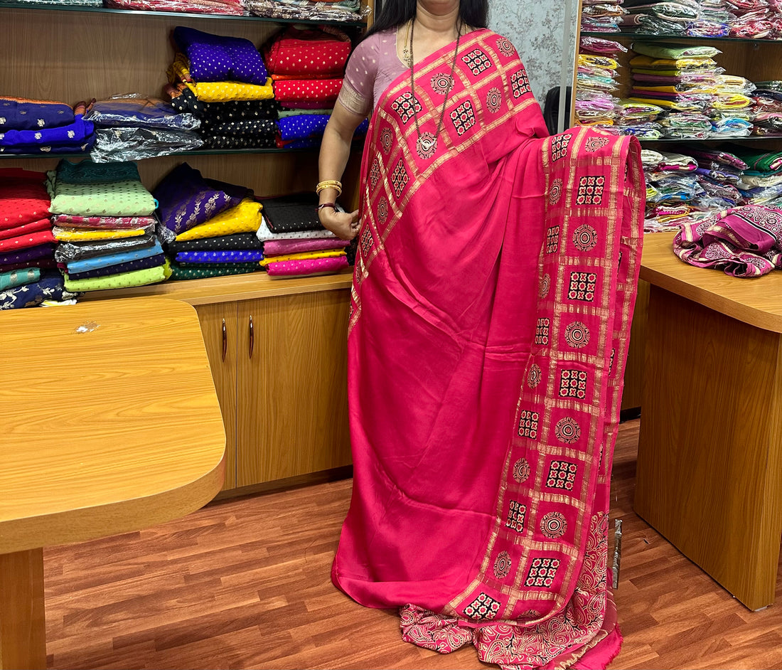 Pink pure modal silk sarees