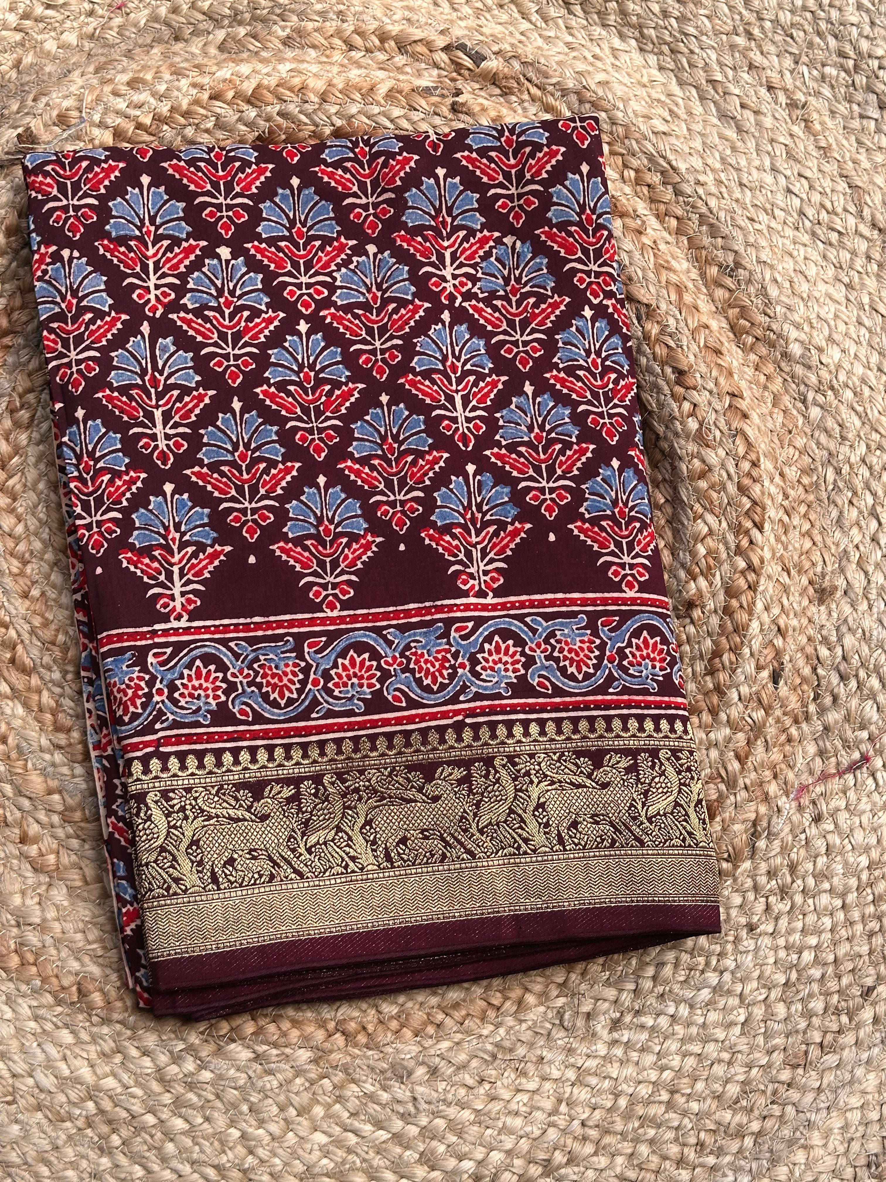 Pure Ajrak dola silk with premium zari