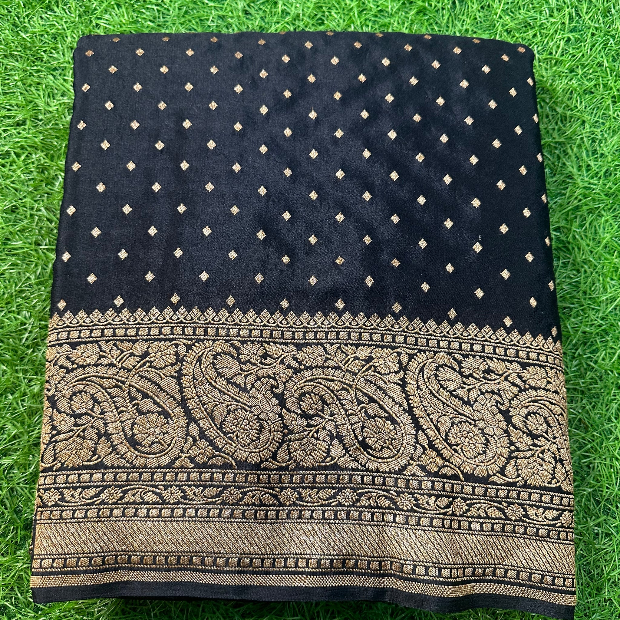 Black pure crepe Banaras silk.