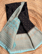 Black n sea green small butta benarasi crepe saree