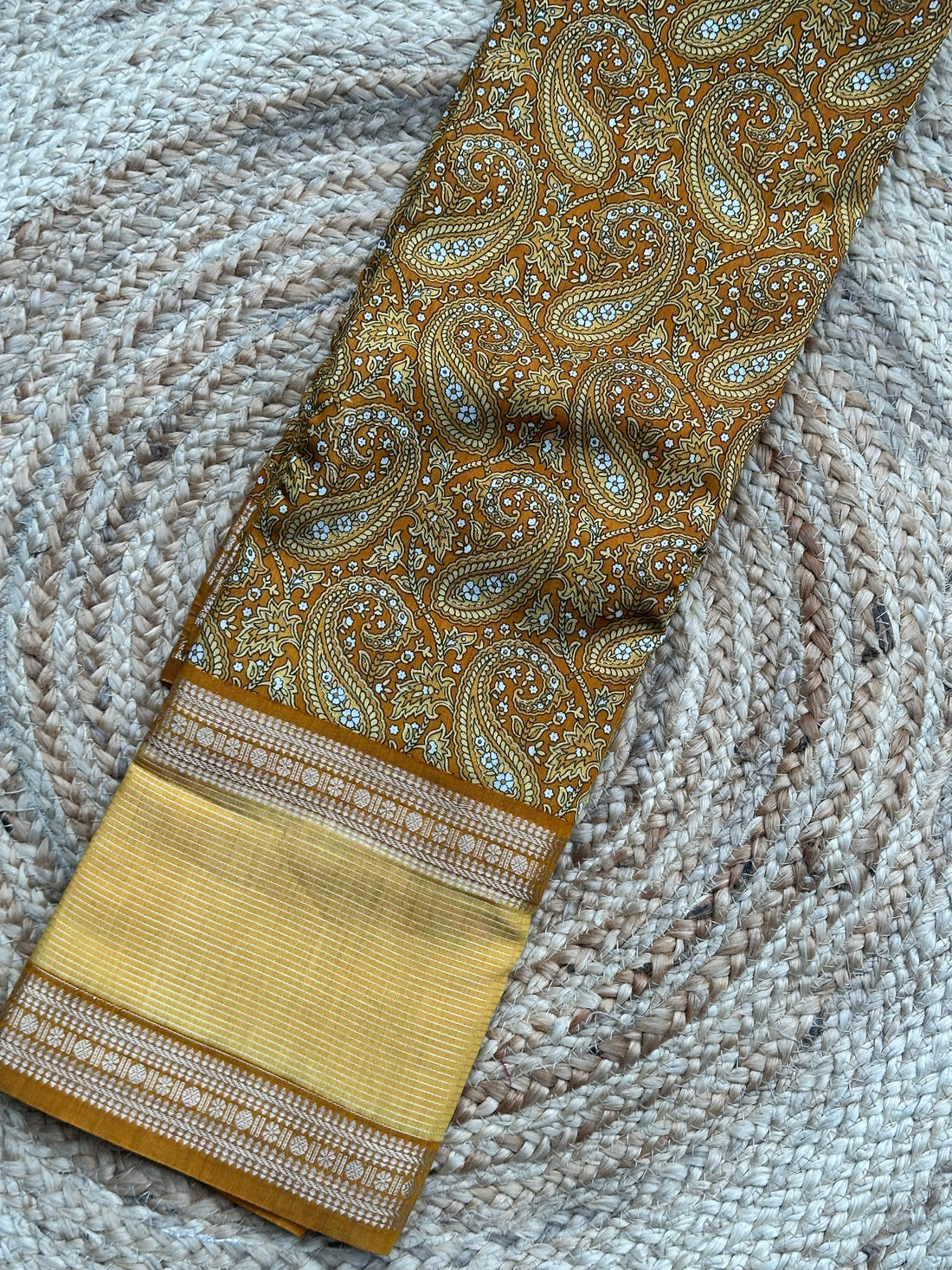 Mustard digital semi crepe with bentex border
