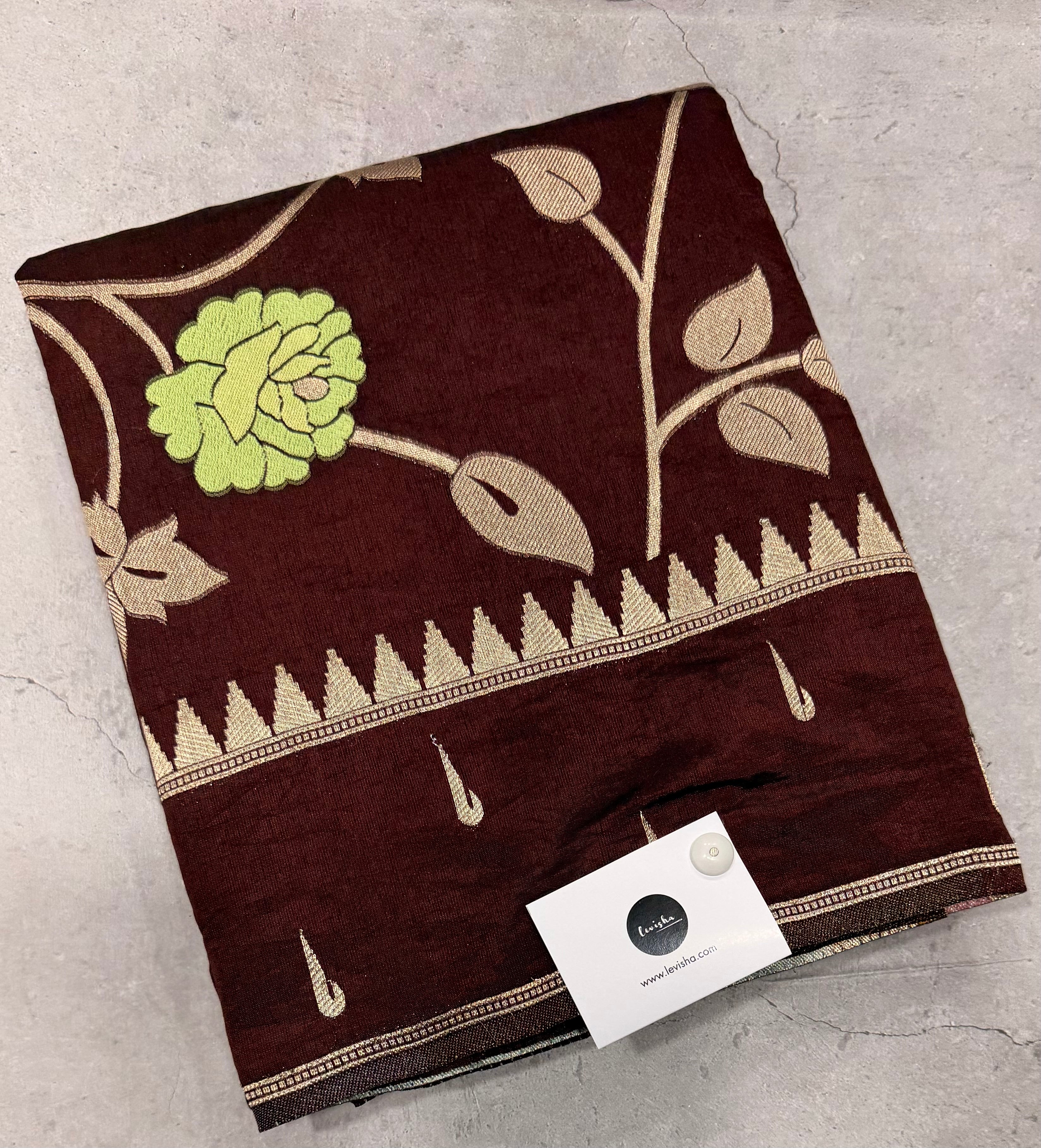 Dark brown temple border tusser Paithani saree
