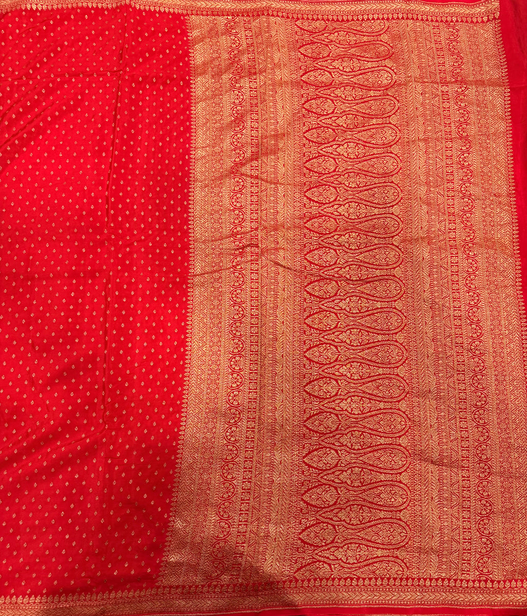 Red small butta pure benarasi crepe silk saree