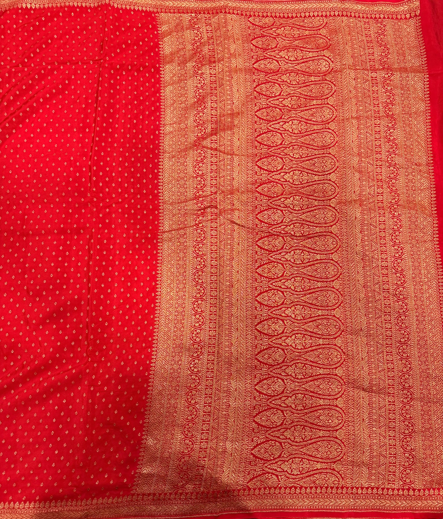 Red small butta pure benarasi crepe silk saree
