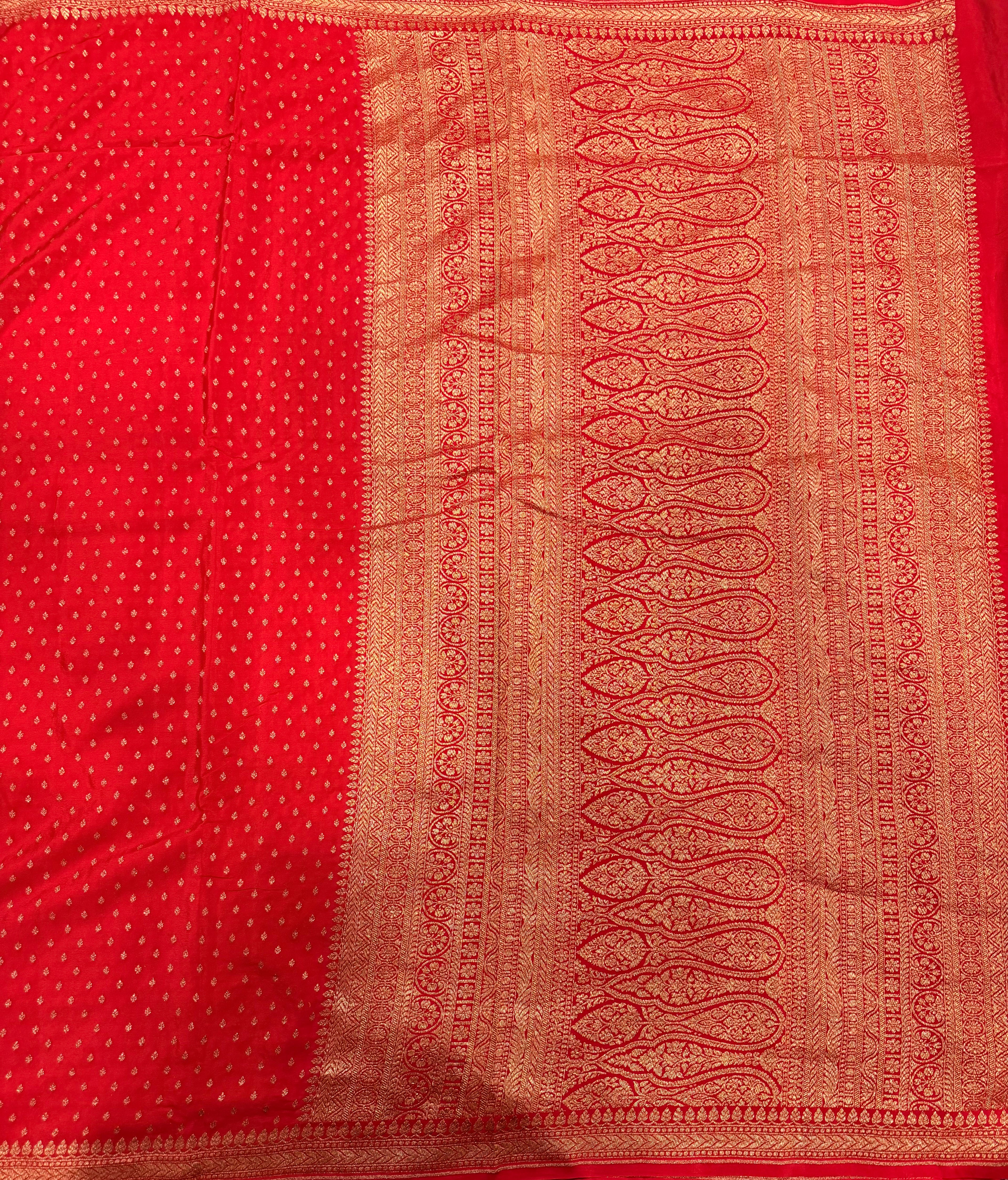 Red small butta pure benarasi crepe silk saree
