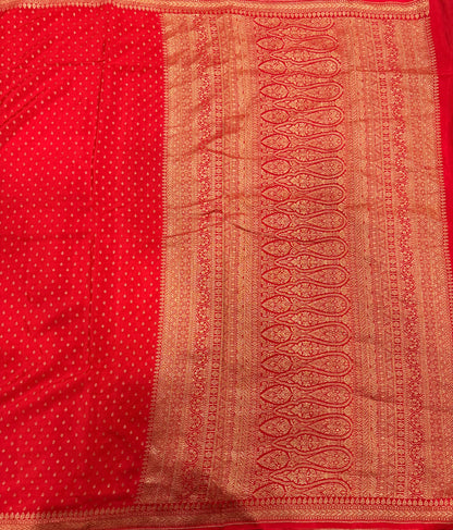Red small butta pure benarasi crepe silk saree