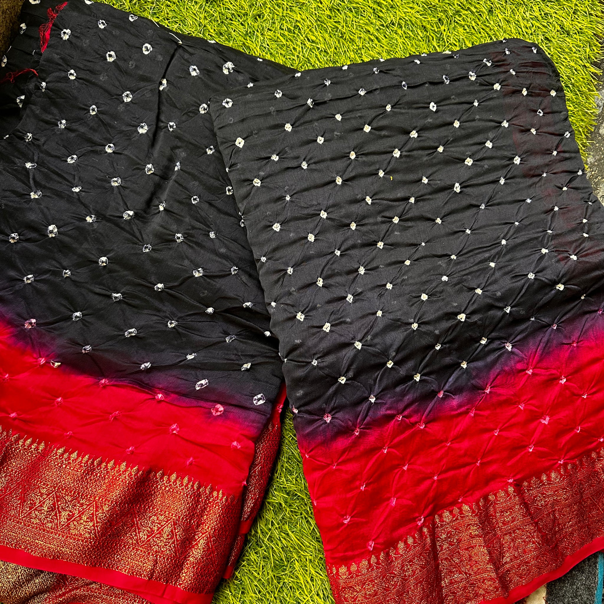 Chanderi silk, Bandini weaving navy blue with pink combo