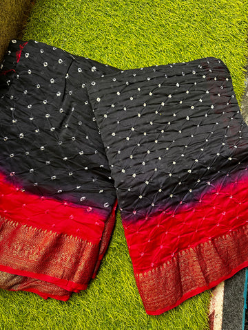 Chanderi silk, Bandini weaving navy blue with pink combo