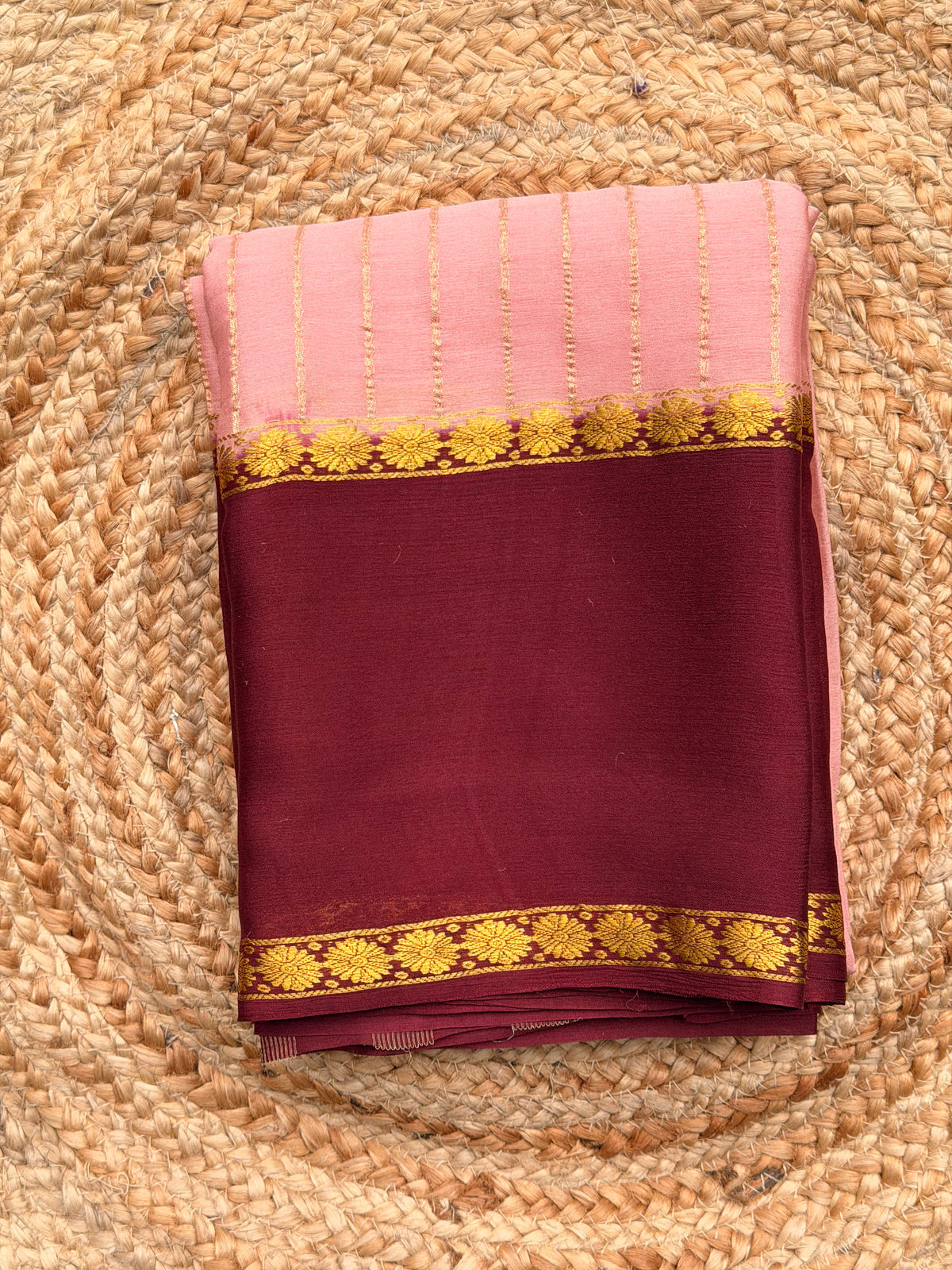 Pure wrinkle crepe beige and coffee brown with silk mark certified
