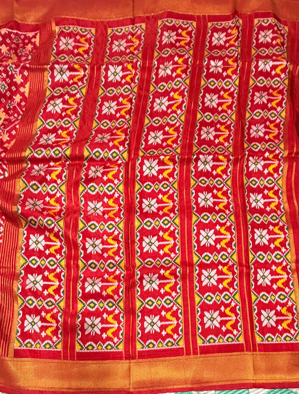 Red small border tusser Paithani saree