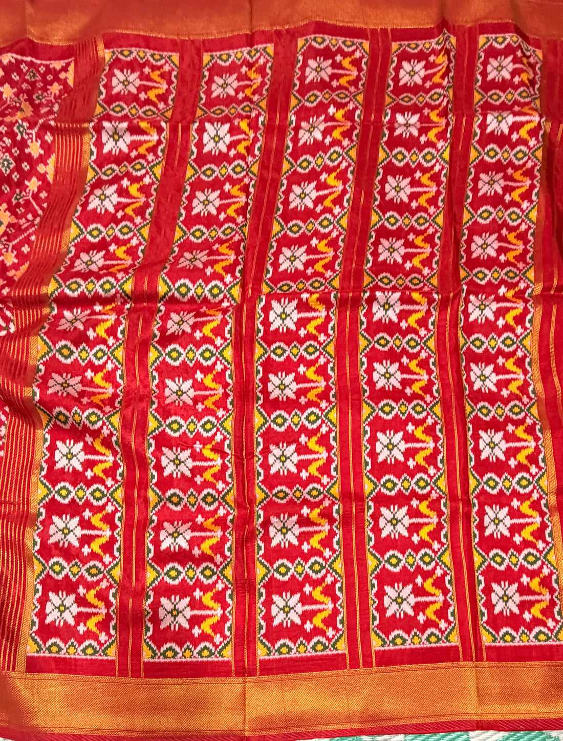 Red small border tusser Paithani saree