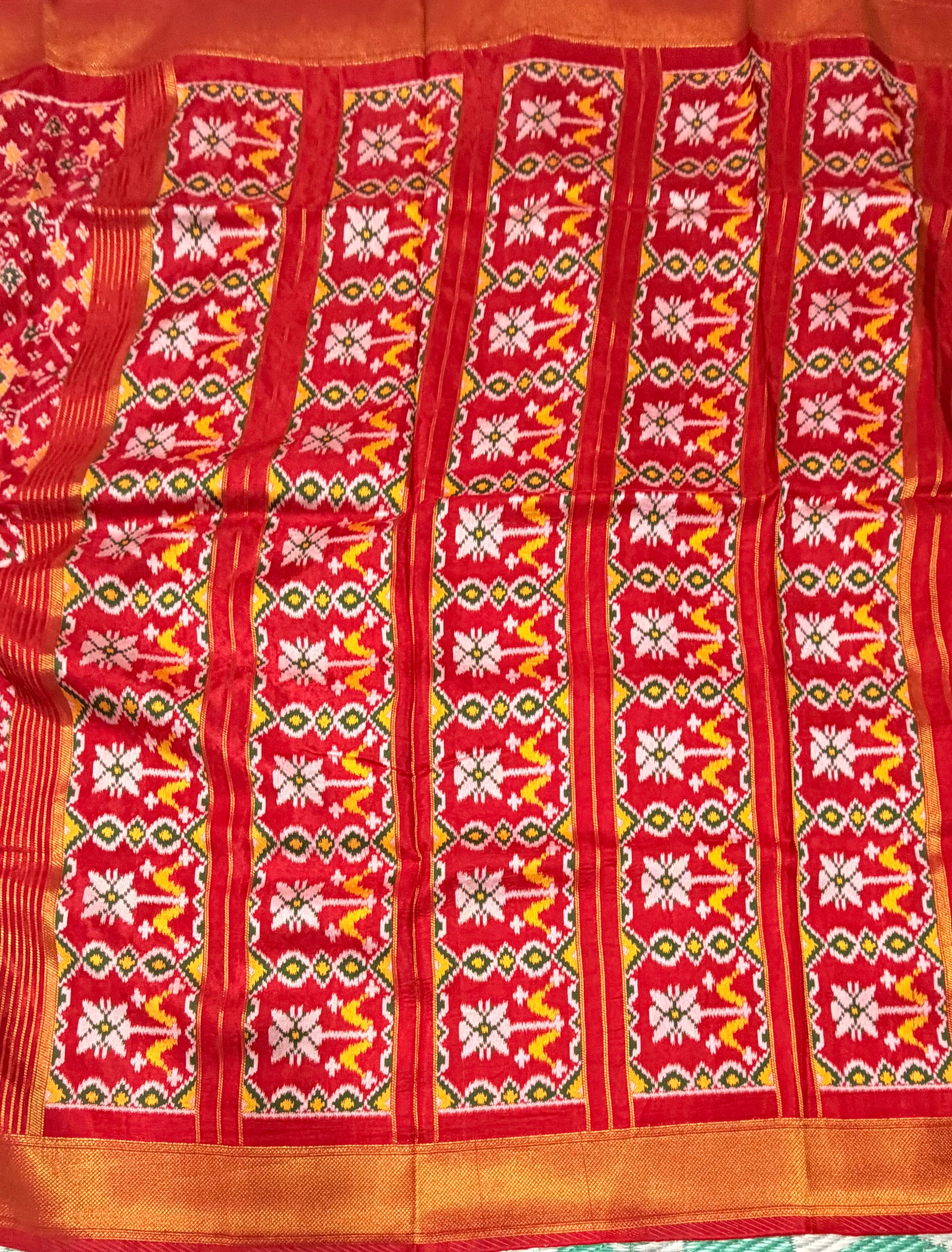 Red small border tusser Paithani saree