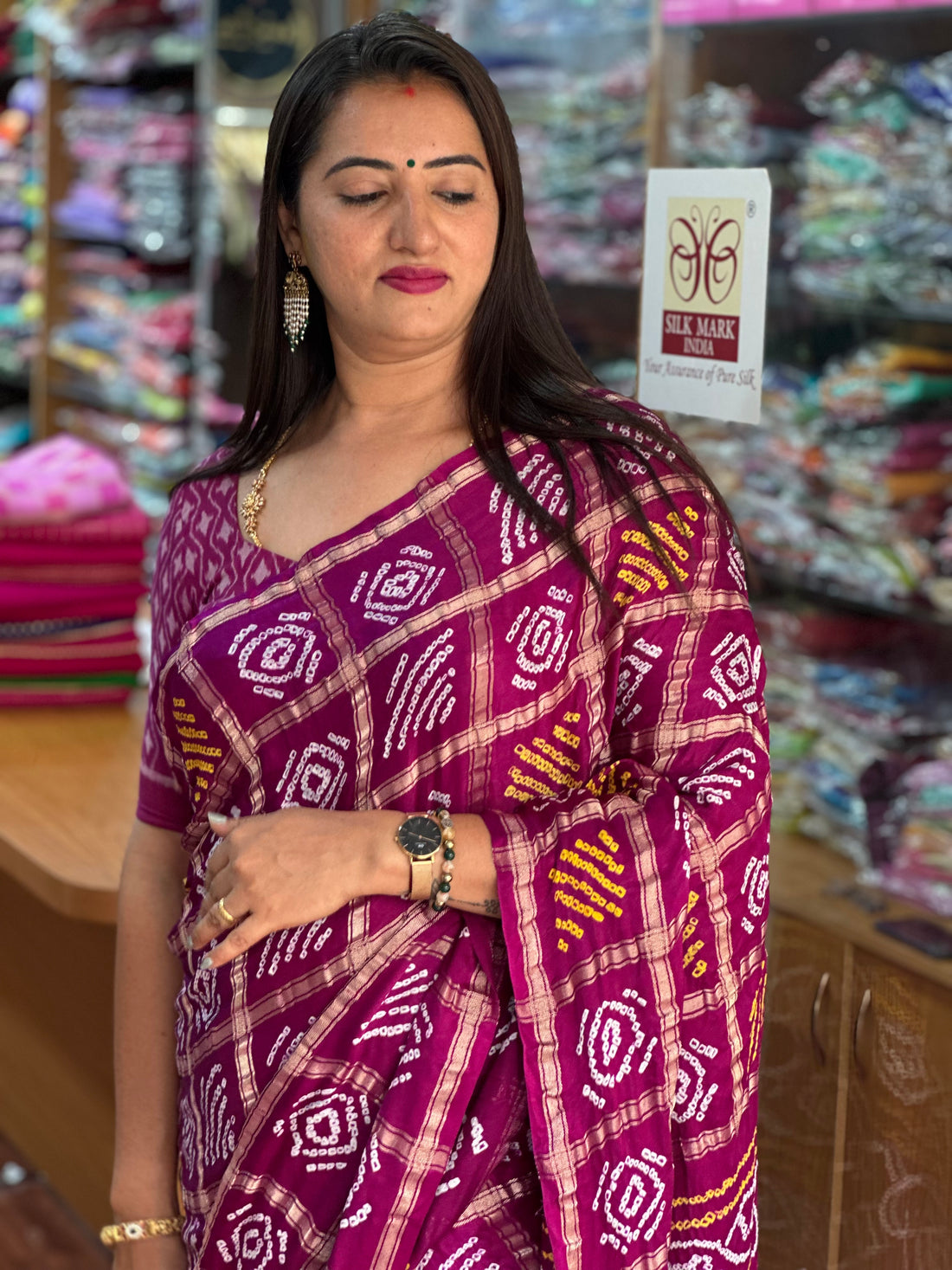 Brinjal purple pure gajji silk sarees Bandini block prints