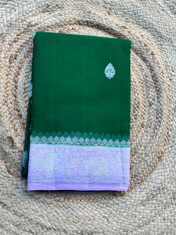 Green with pinkish lavender pure khaddi chiffon sarees silver zari finish