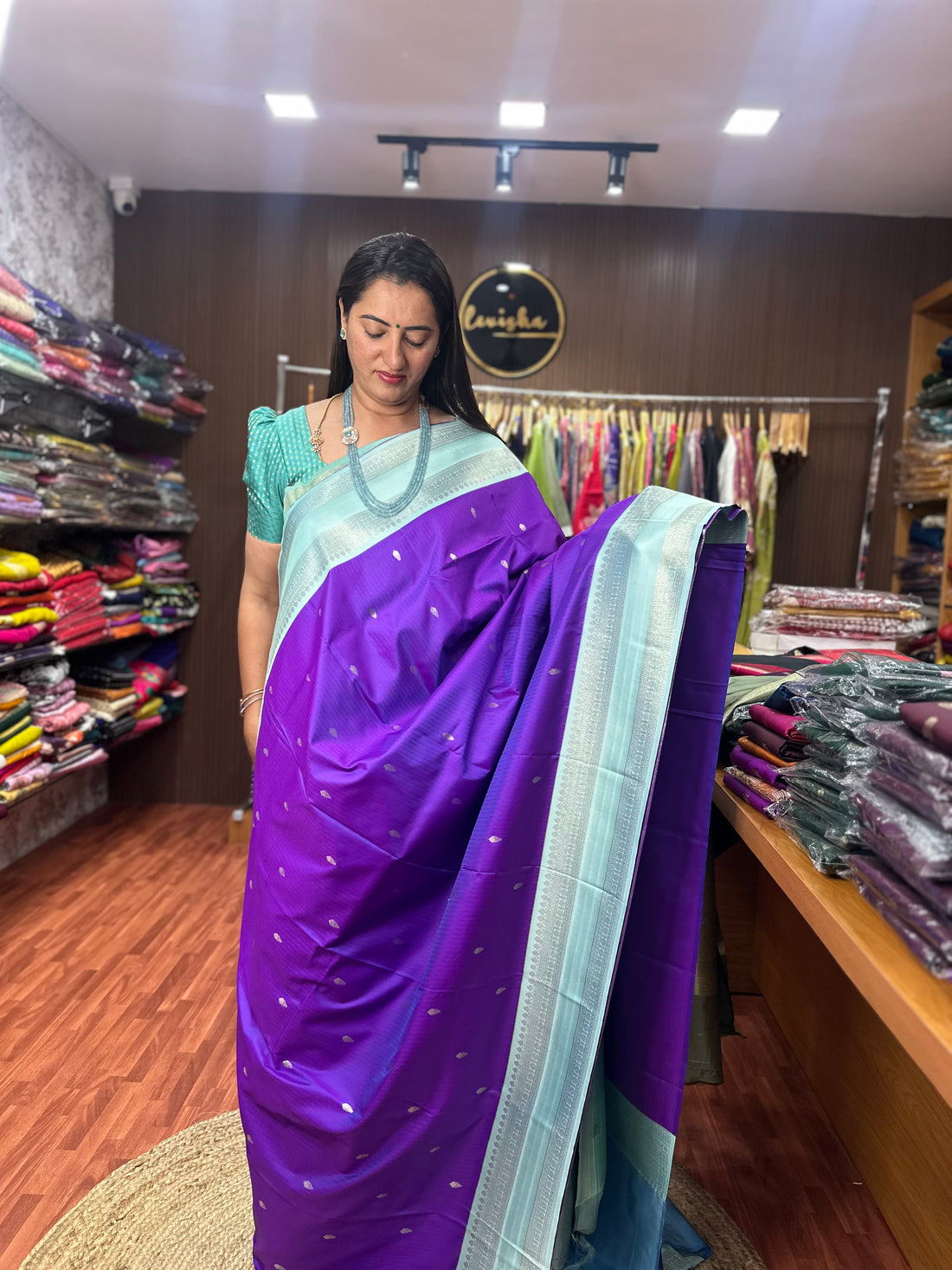 Deep purple and sea blue semi Kanchi