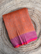 Orange n pink semi Banarasi crepe saree
