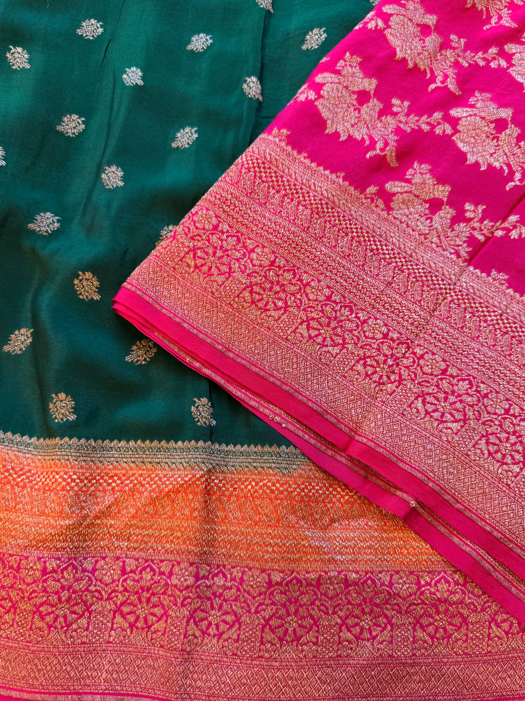 Bottle green 3D pure benarasi crepe silk saree