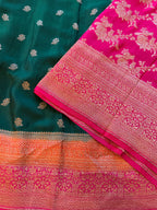 Bottle green 3D pure benarasi crepe silk saree