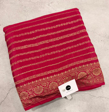 Rani pink stripes pure benarasi crepe silk saree
