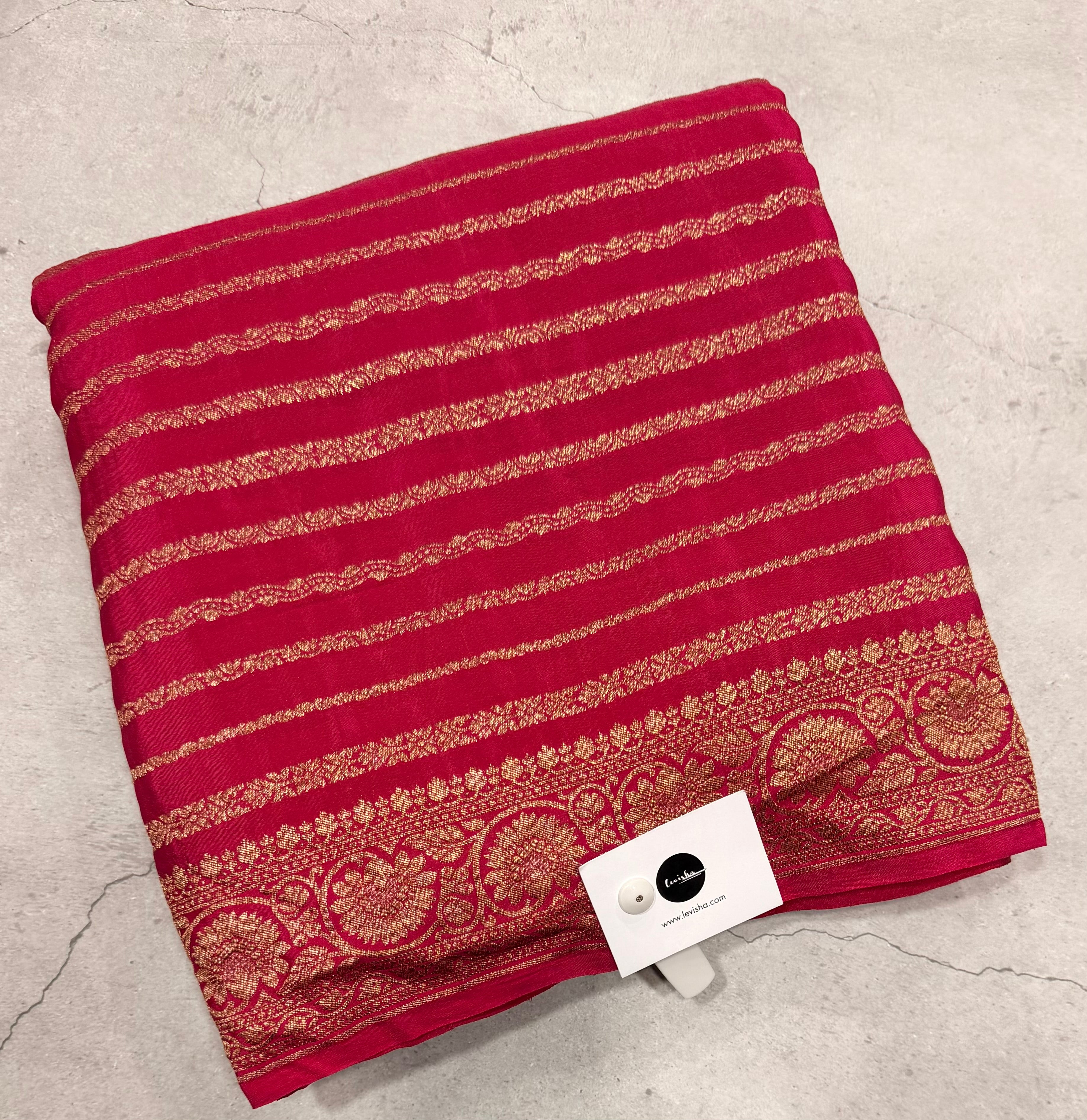 Rani pink stripes pure benarasi crepe silk saree