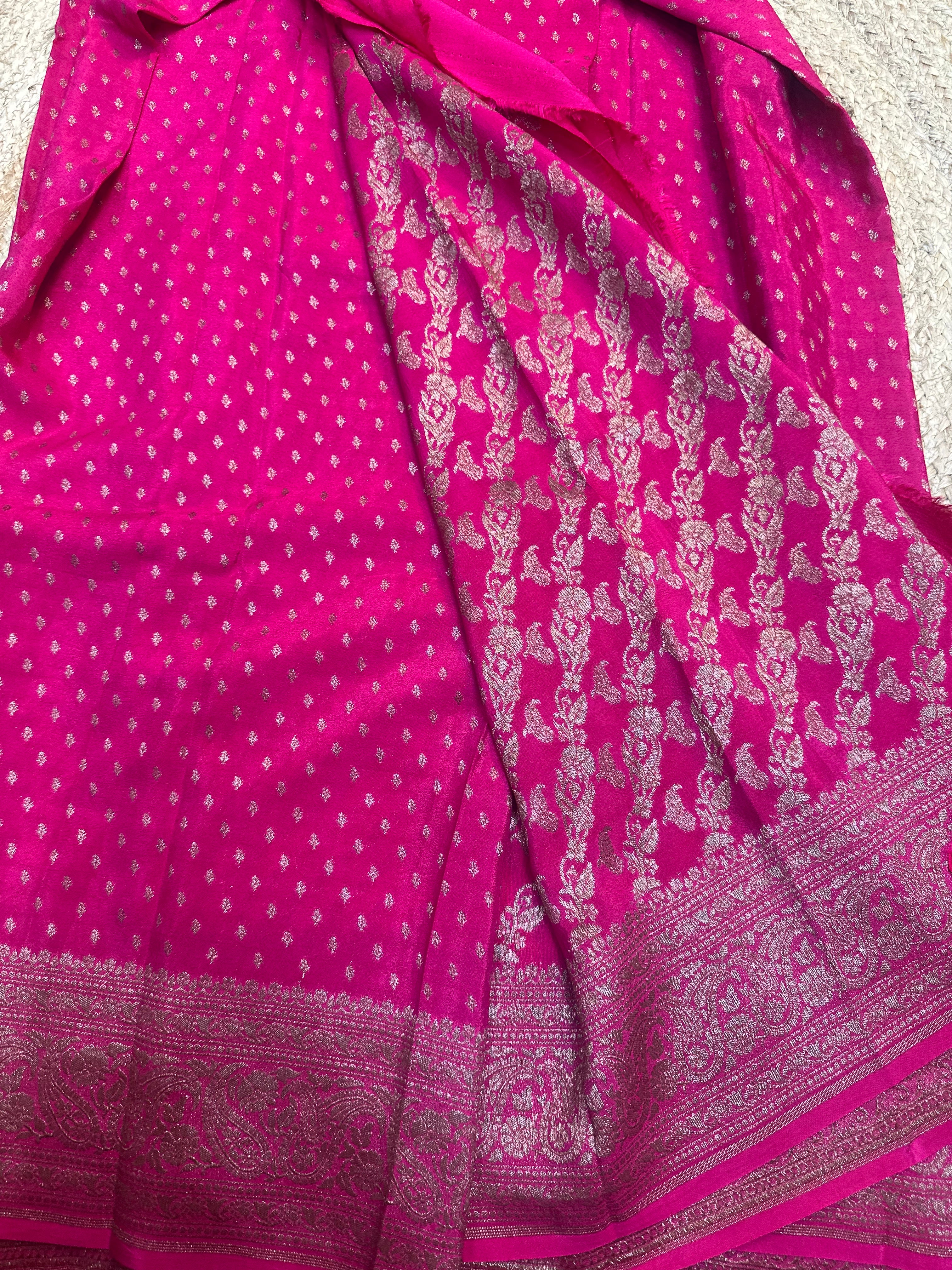 Rani pink crepe chiffon sarees