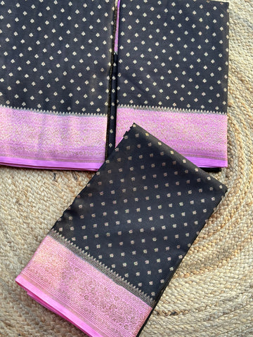 Black and lotus pink Banarasi crepe chiffon sarees