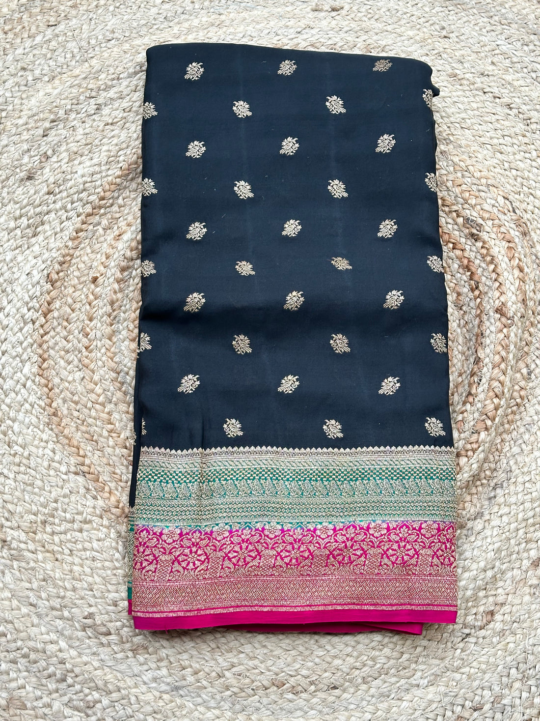 Black and pink green pure crepe Banaras silk sarees