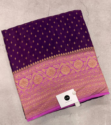 Purple pure benarasi crepe silk saree