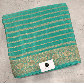 Pastel blue stripes pure benarasi crepe silk saree