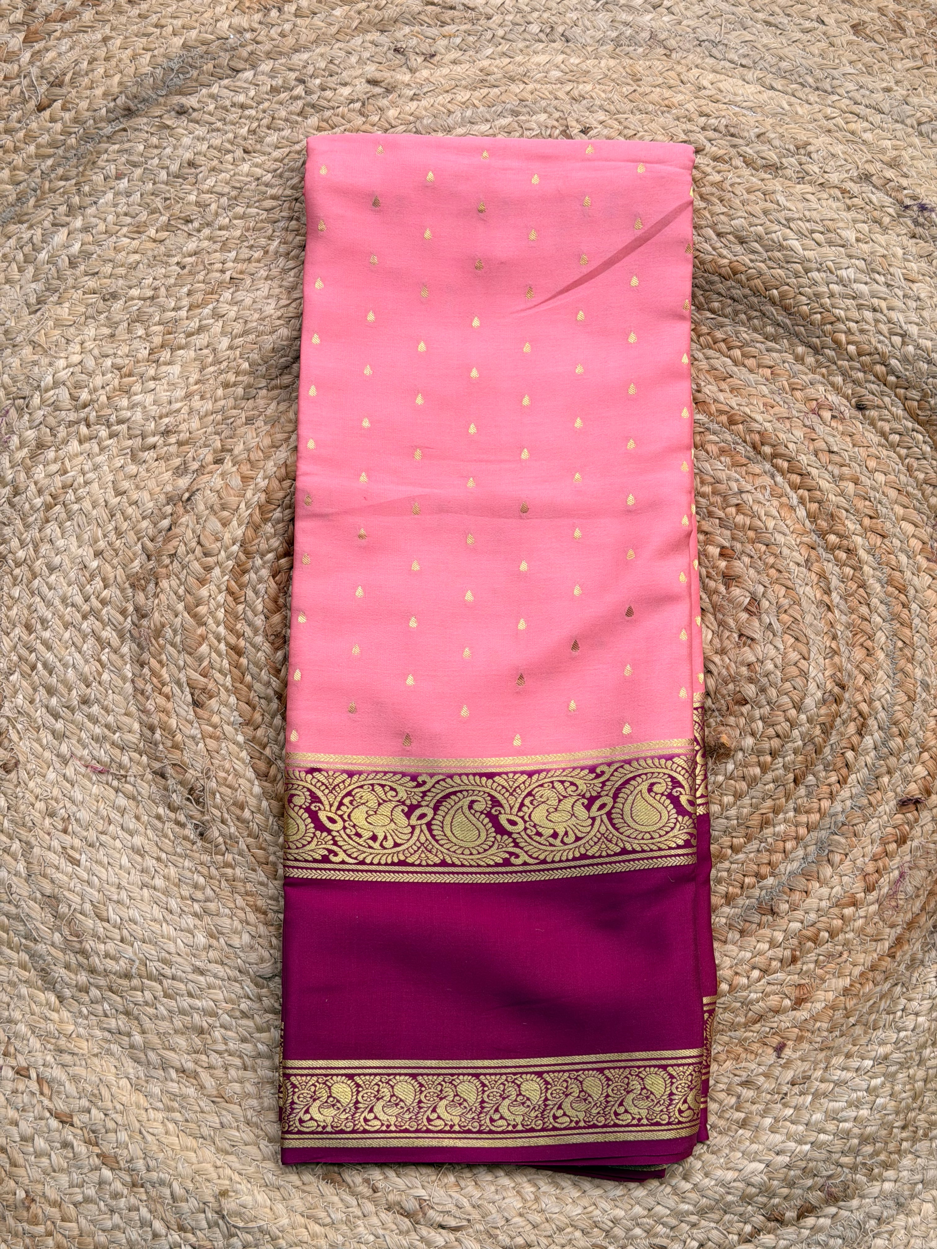 Onion pink and purple 1000 butta pure crepe Mysore silk 120 gsm