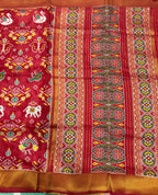 Maroon small border tusser Paithani saree