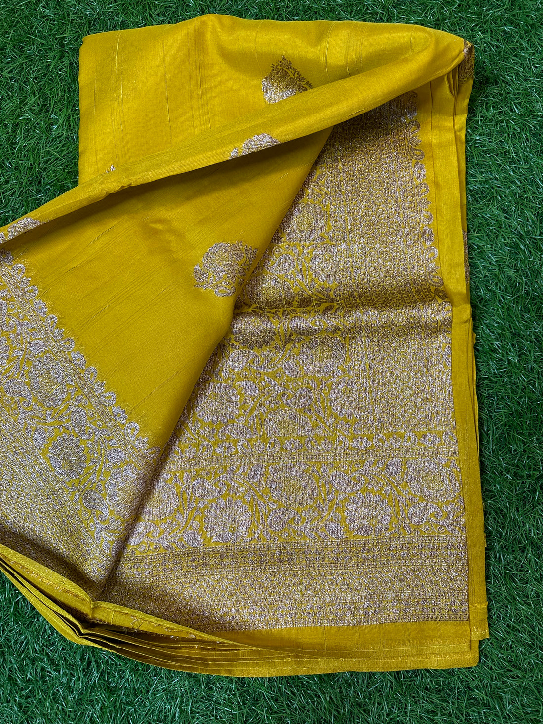 Yellow Banarasi Raw silk.