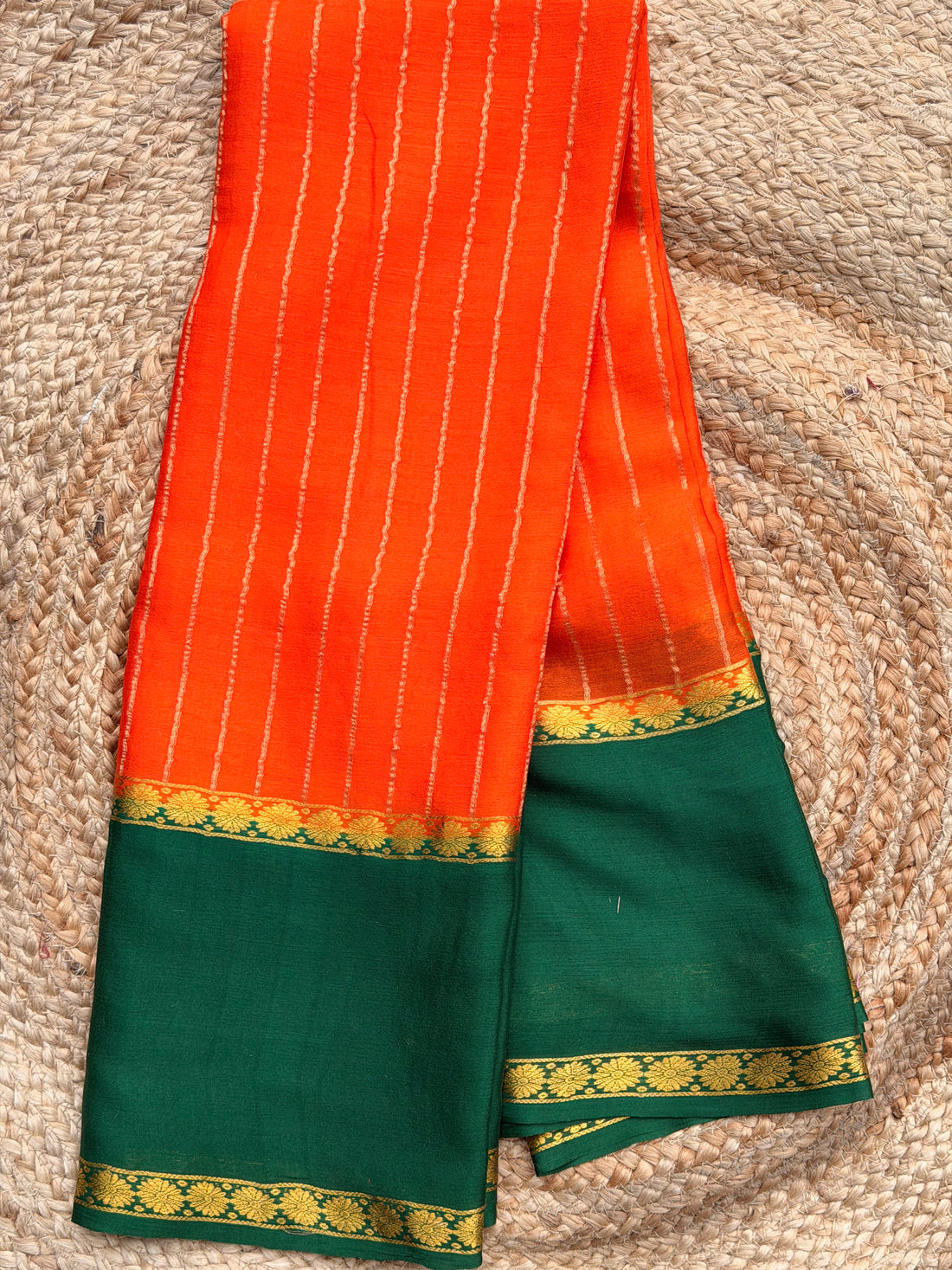 Orange and green pure wrinkle crepe silk certified
