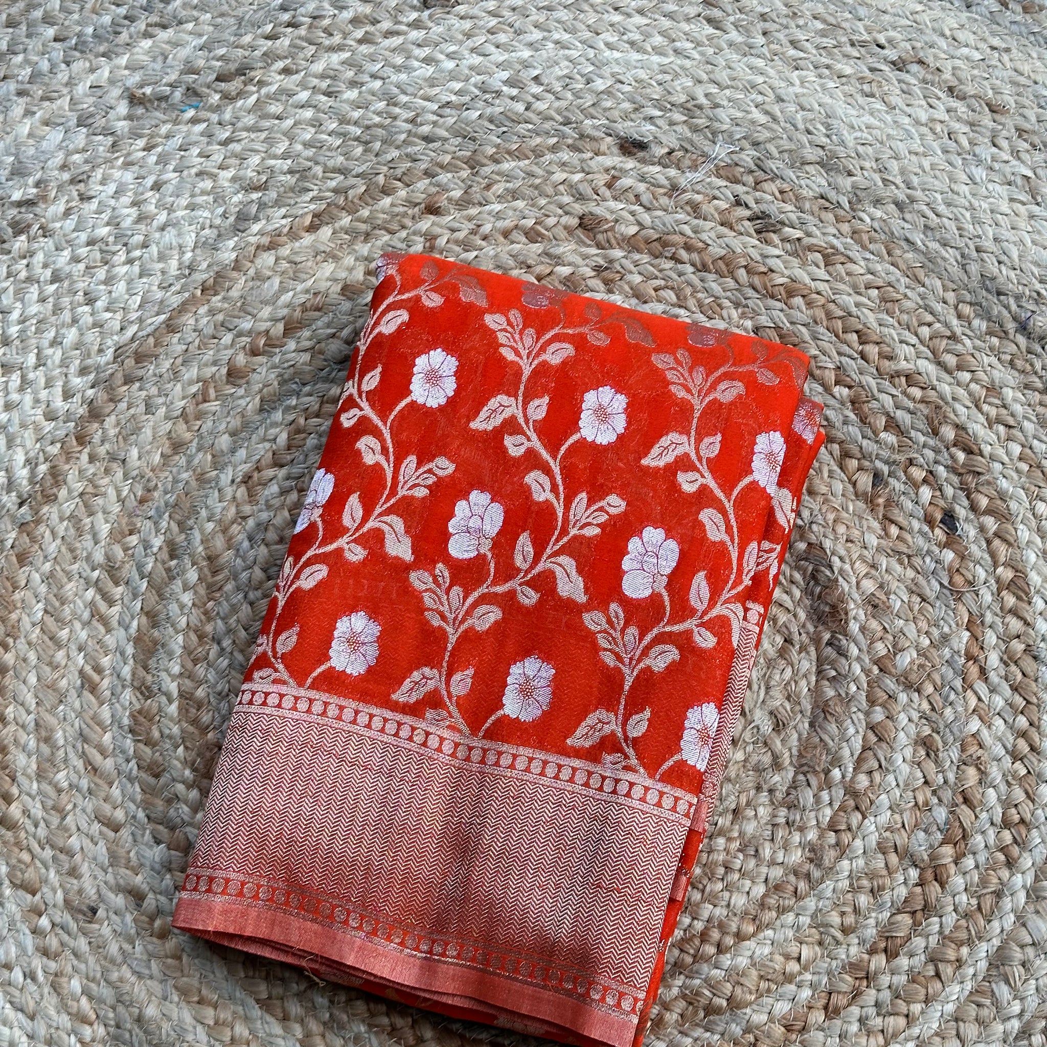Orange designer georgette jaal pattern