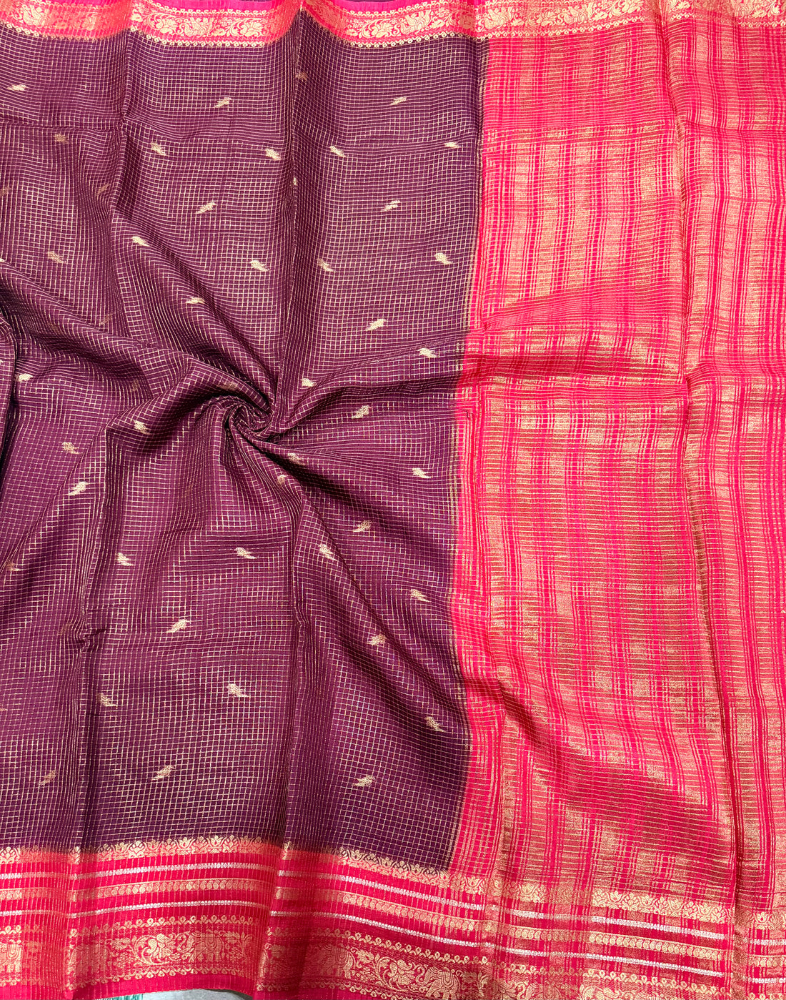 Purple contrast border checks Dola crepe saree