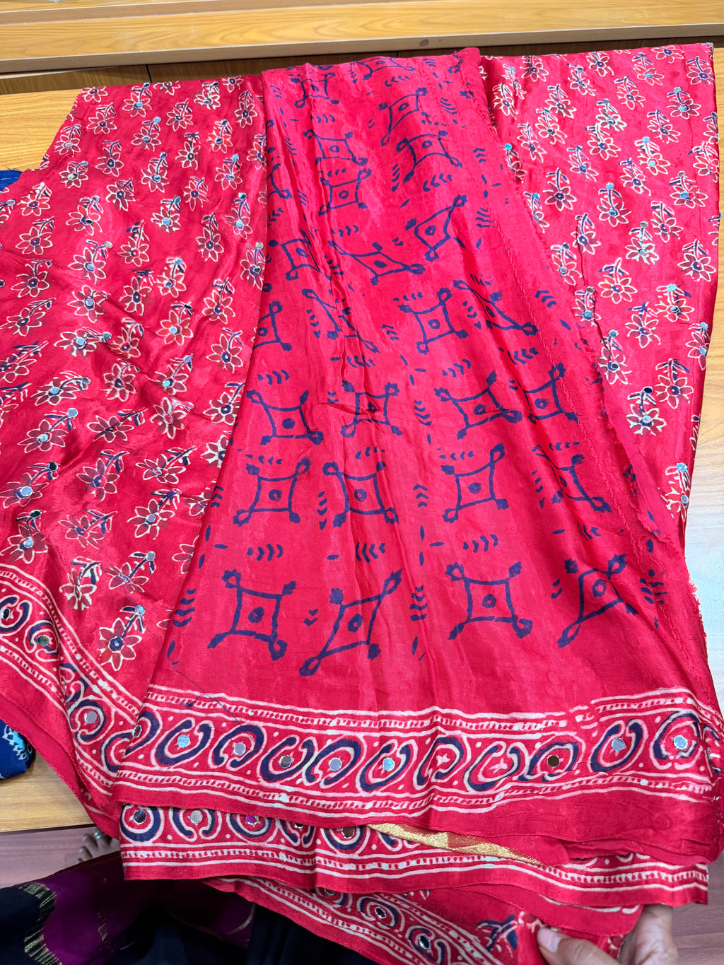 Pure ajrak modal mirror work with tissue pallu